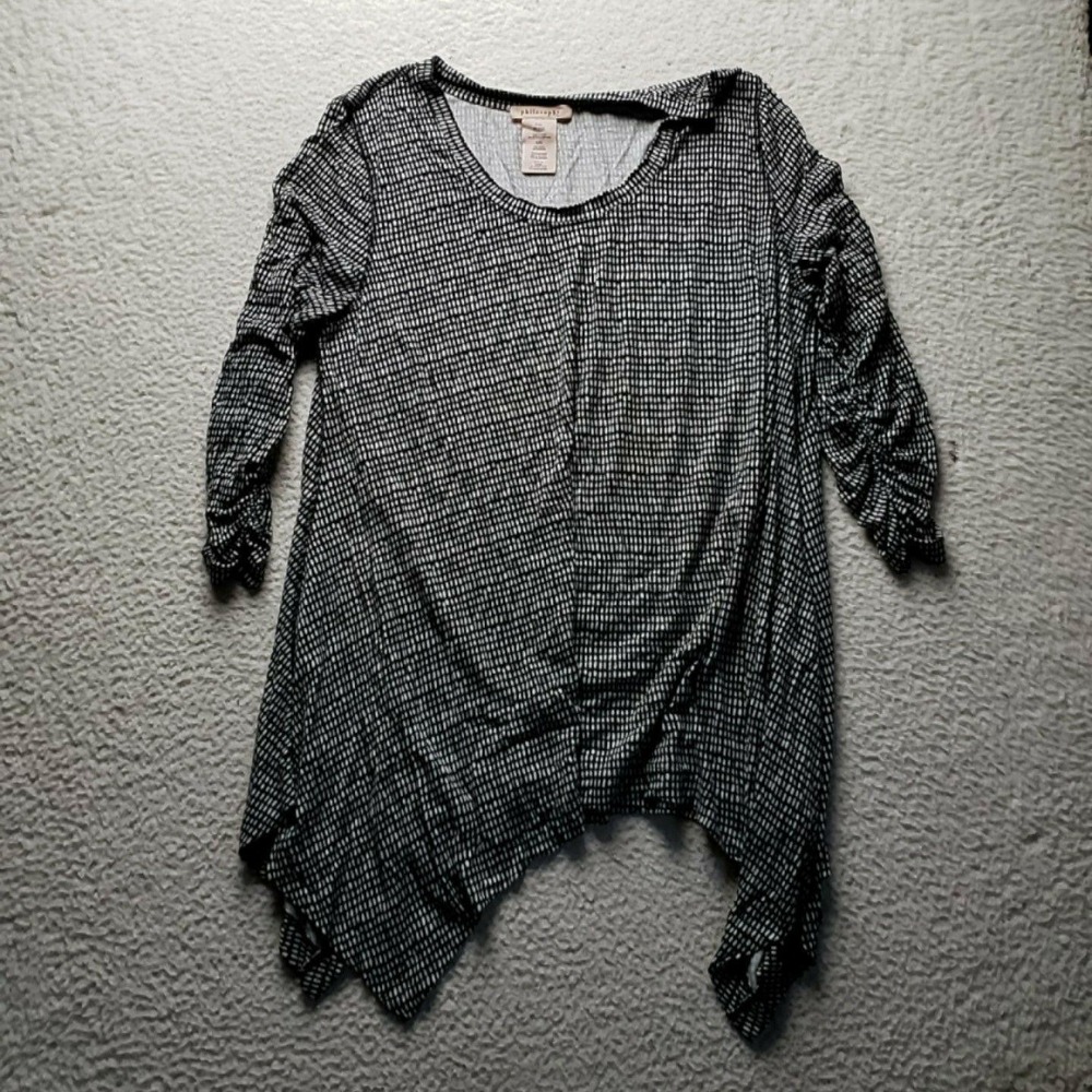 Philosophy Republic Clothing Shirt Womens 2XL Black Scoop 3/4 Sleeve Tunic Top